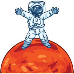 Obraz na płótnie Canvas Astronaut Planet Mars Landing Cartoon Illustration Drawing Vector