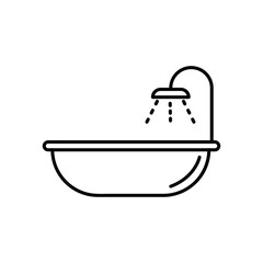 Shower Bath line icon, Bathtub, bathroom symbol, logo illustration ob white background..eps