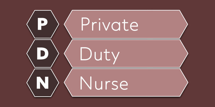 PDN Private Duty Nurse. An Acronym Abbreviation of a common Medical term. Illustration isolated on red background
