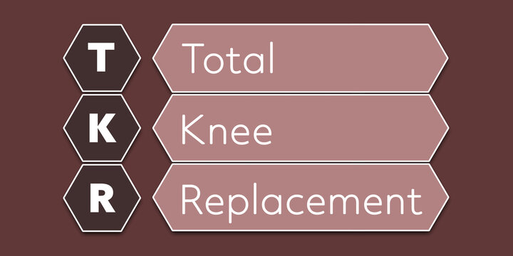 TKR Total Knee Replacement. An Acronym Abbreviation of a common Medical term. Illustration isolated on red background
