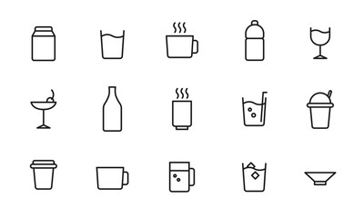 飲料のアイコンセット/飲み物/コーヒー/ジュース/酒/お茶/イラスト/ベクター