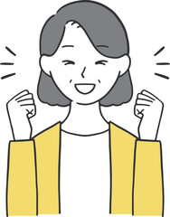 嬉しそうにガッツポーズするおばあさんのイラスト