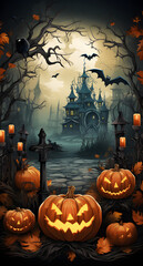 Halloween celebration. Perfect for banner or advertising. Generative AI model, no place, person or character ever existed.
