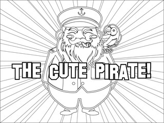 Cute outlined pirate with parrot colouring template