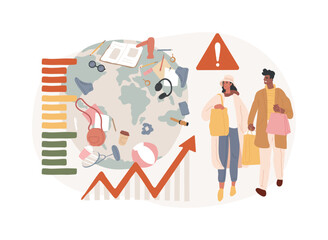 Fototapeta premium Overconsumption isolated concept vector illustration. Consumption society, natural resources overconsumption consequences, food overproduction, overpopulation problem vector concept.