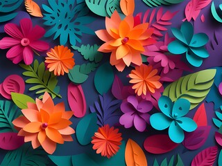 Fototapeta na wymiar paper cut of beatiful flower background