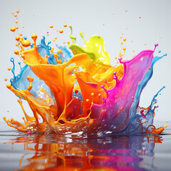 Generative AI Image of Colorful Fluid Liquid Splashes on White Background