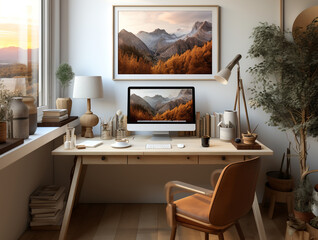 desk on the windowsill and on the computer, accessories