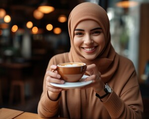 Generative AI : beauty young woman enjoying a cup of coffee