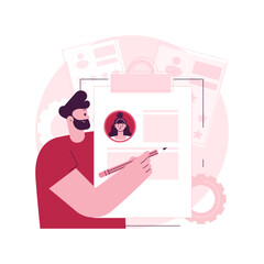 Resume writing service abstract concept vector illustration. Copywriting service, CV online, professional help writing resume, cover letter, candidate profile, career summary abstract metaphor.