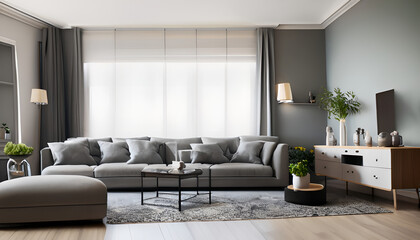 modern living room with sofa gray color wall AI generated