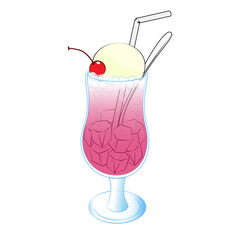 A red cream soda in the style of a traditional Japanese coffee shop
