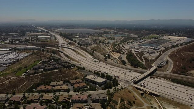 Aerial View of Traffic on Interstate 5 Freeway, Sylmar, Los Angeles County