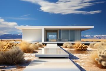 Ultra-Modern White Residence with Expansive Windows in an Arid Landscape