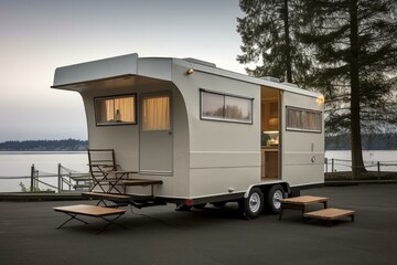 A detached camper resembling a mobile home. Generative AI