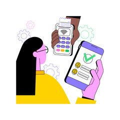 Make payments isolated cartoon vector illustrations. Smiling woman making payments using smartphone, successful transaction with banking app, business people, modern technology vector cartoon.