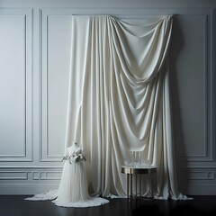 wedding dress on the curtains