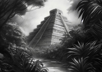 Hand Drawn Sketch of a Mayan Pyramid
