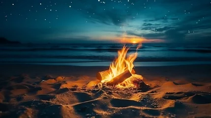 Foto op Plexiglas background Beach bonfire with a clear night sky © Halim Karya Art