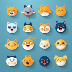 Set of animal faces, face emojis, stickers, emoticons,cartoon funny mascot characters face set
