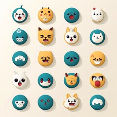 Set of animal faces, face emojis, stickers, emoticons,cartoon funny mascot characters face set