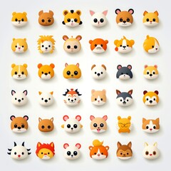 Obraz premium Set of animal faces, face emojis, stickers, emoticons,cartoon funny mascot characters face set