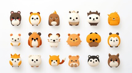 Fototapeta premium Set of animal faces, face emojis, stickers, emoticons,cartoon funny mascot characters face set