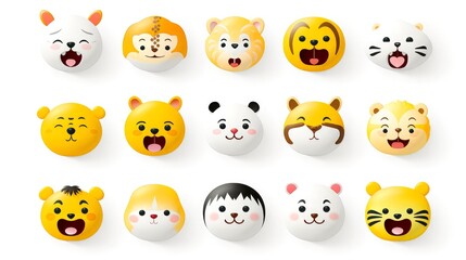 Set of animal faces, face emojis, stickers, emoticons,cartoon funny mascot characters face set