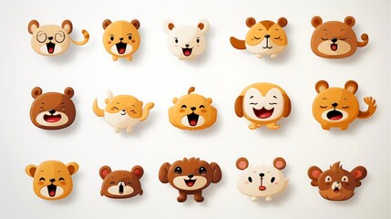 Set of animal faces, face emojis, stickers, emoticons,cartoon funny mascot characters face set - obrazy, fototapety, plakaty