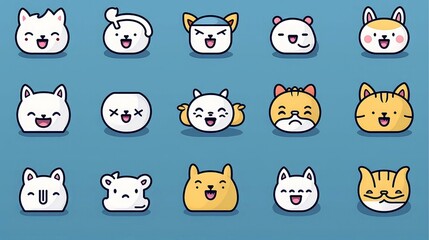 Set of animal faces, face emojis, stickers, emoticons,cartoon funny mascot characters face set