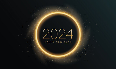 2024 Glittering New Year Card, Festive Sparkling Gold Background, Horizontal banner