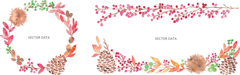 水彩画。水彩タッチの秋の木の実フレームベクターイラスト。秋の水彩背景。
Watercolor. Autumn nuts frame vector illustration with watercolor touch. Autumn watercolor background.