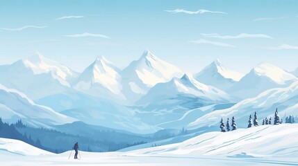 background Ski resort with snow-covered mountains and skiers.cool wallpaper	 - obrazy, fototapety, plakaty