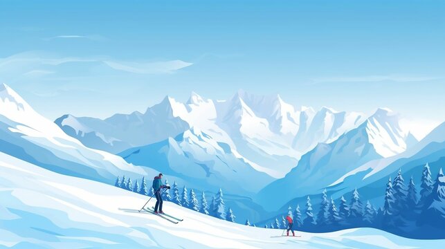 background Ski resort with snow-covered mountains and skiers.cool wallpaper	