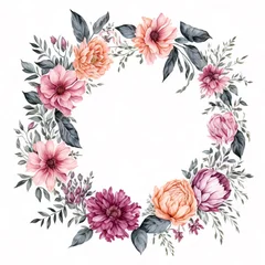Sierkussen Frame painted with watercolor. Boho style floral design. Botanical design isolated on white, created with AI Generative technology © Minar Aslanova