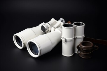 Sightseeing gear: white telescope and binoculars. Generative AI