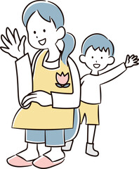 幼稚園の先生と男の子の園児のイラスト素材