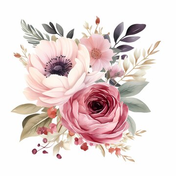 Unique Watercolor Floral Flowers Clipart For Wedding Card Minimal With White Background Isolated Separated Design