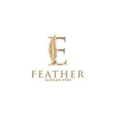 Initial letter E logo with Feather Luxury gold, Initial Feather Logo template