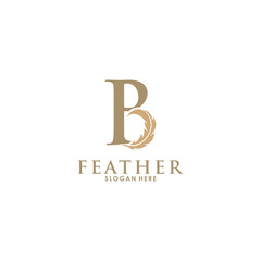 Initial letter B logo with Feather Luxury gold, Initial Feather Logo template