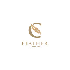 Initial letter C logo with Feather Luxury gold, Initial Feather Logo template