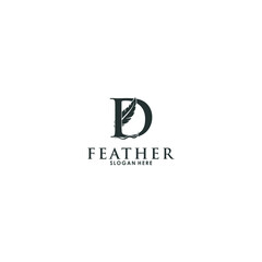 Initial letter D logo with Feather, Luxury Initial Feather Logo template