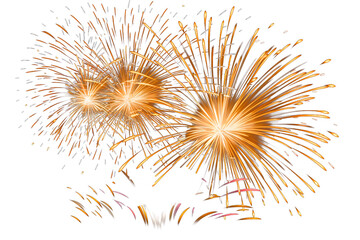 Golden fireworks over isolated transparent background. Sparkling fireworks to celebrate, new year, anniversary party concept.