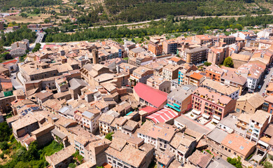 Obraz premium Bird's eye view of La Pobla de Segur, town in comarca of Pallars Jussa, province of Lleida, Catalonia, Spain.