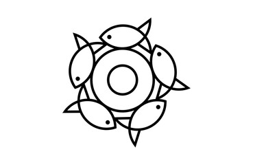 fish and flower mandala logo design with lines
