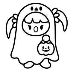 Cute kawaii ghost kids halloween cartoon outline