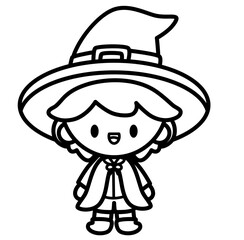 Cute kawaii witch kids halloween cartoon outline