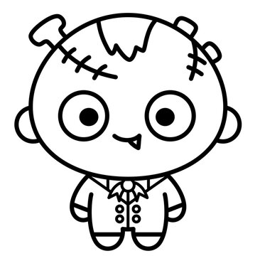 recommend clip art: Cute kawaii frankenstein kids halloween cartoon outline