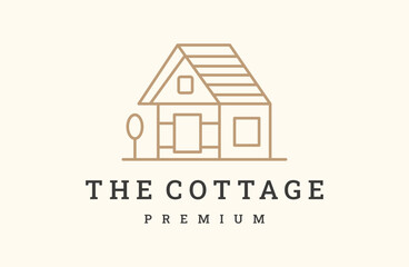 Minimal Emblem Cottage Cabins Logo Line Art