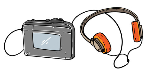 Cassette Walkman Hand Drawn Sketch Vintage Style